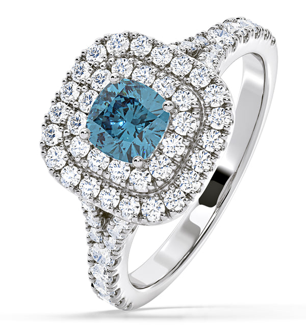 Anastasia Blue Lab Diamond 1.30ct Halo Ring in 18K White Gold - Elara Collection